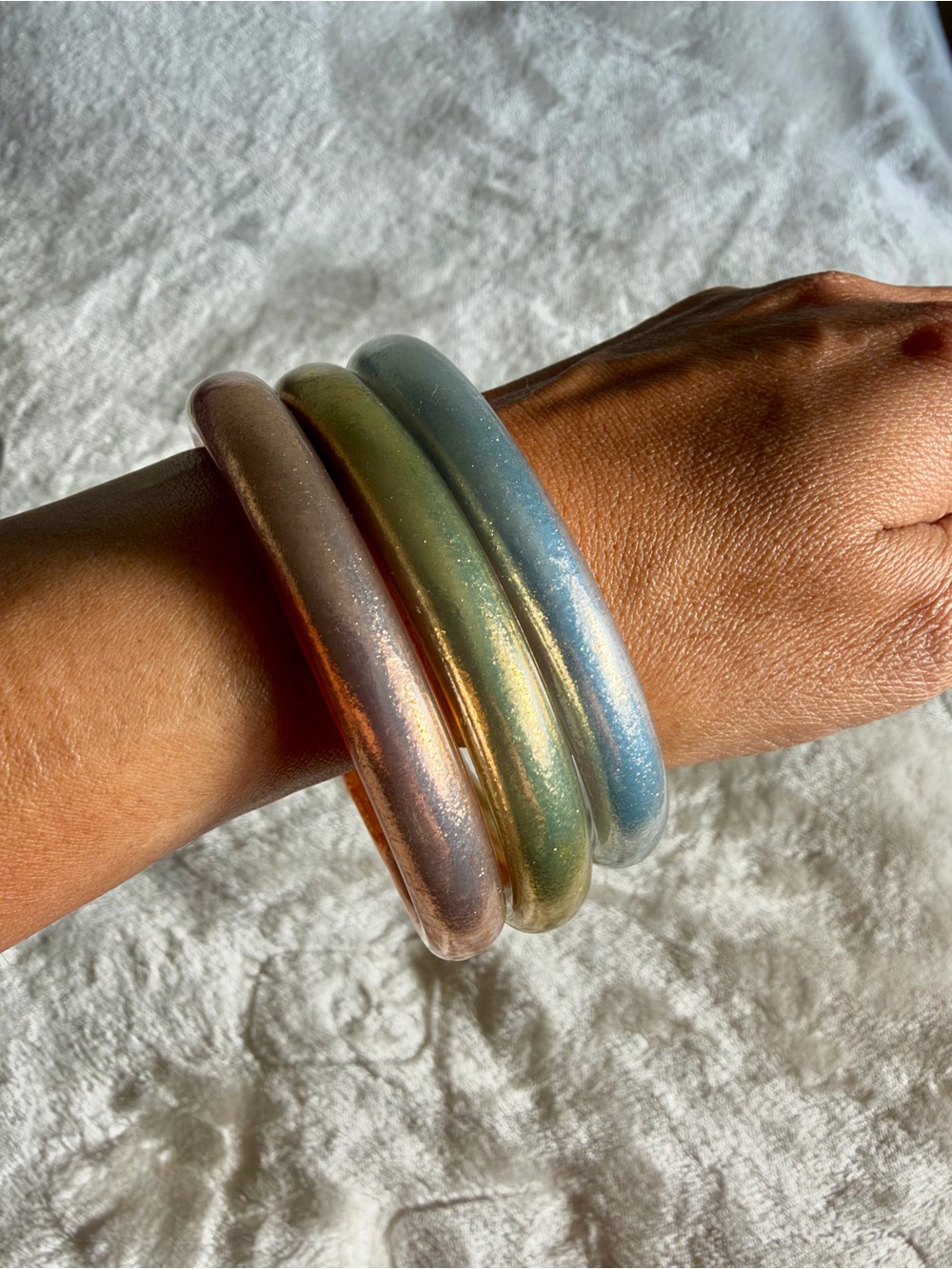 BuDhaGirl- set of three Tzubbie in silver, champagne and rose gold.